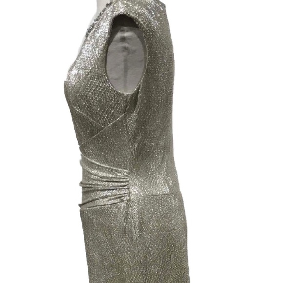 Ralph Lauren. SILVER - BEIGE EVENING DRESS with JEWELED NECKLINE. NWOT. - Picture 4 of 4